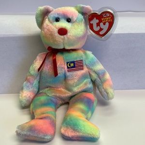 FINAL SALE Ty Beanie Baby Bear, "Wirabear" Malaysia Exclusive, Tie Dye, Mint